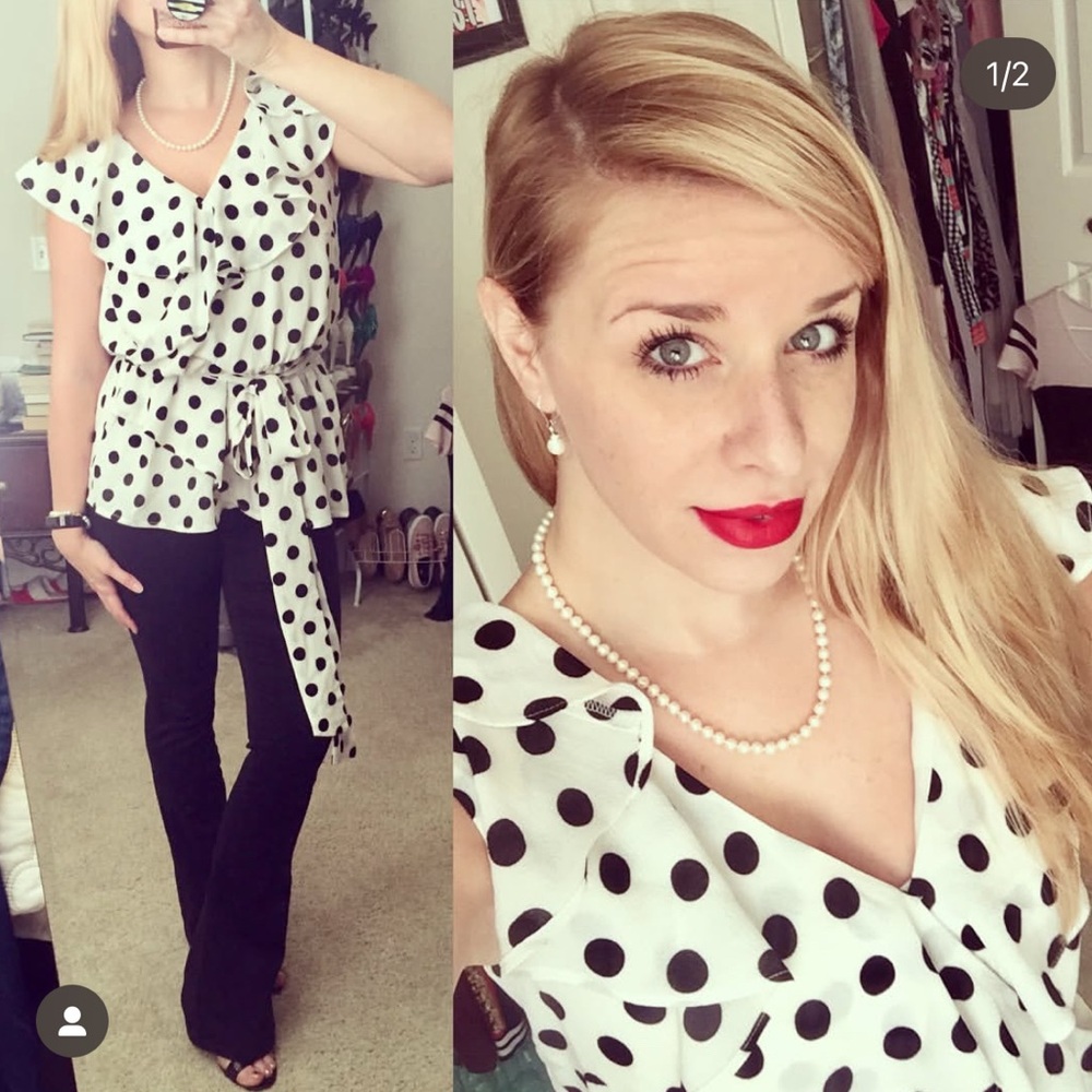 Halogen Black and White Polka Dot Blouse